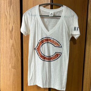 PINK Victoria's Secret White Tee with Chicago Bears logo.